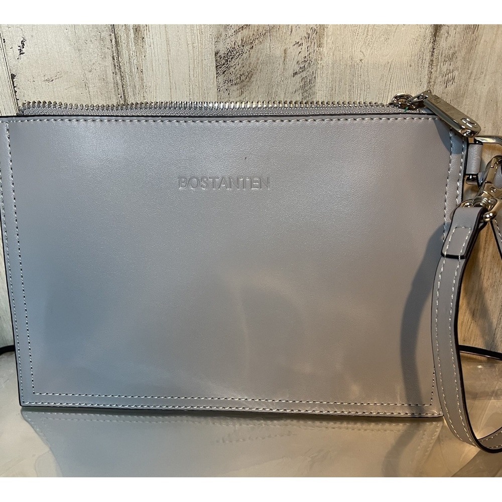 Bostanten Minimalist Clutch Sleek, Gray Leather With Wristlet NWOT